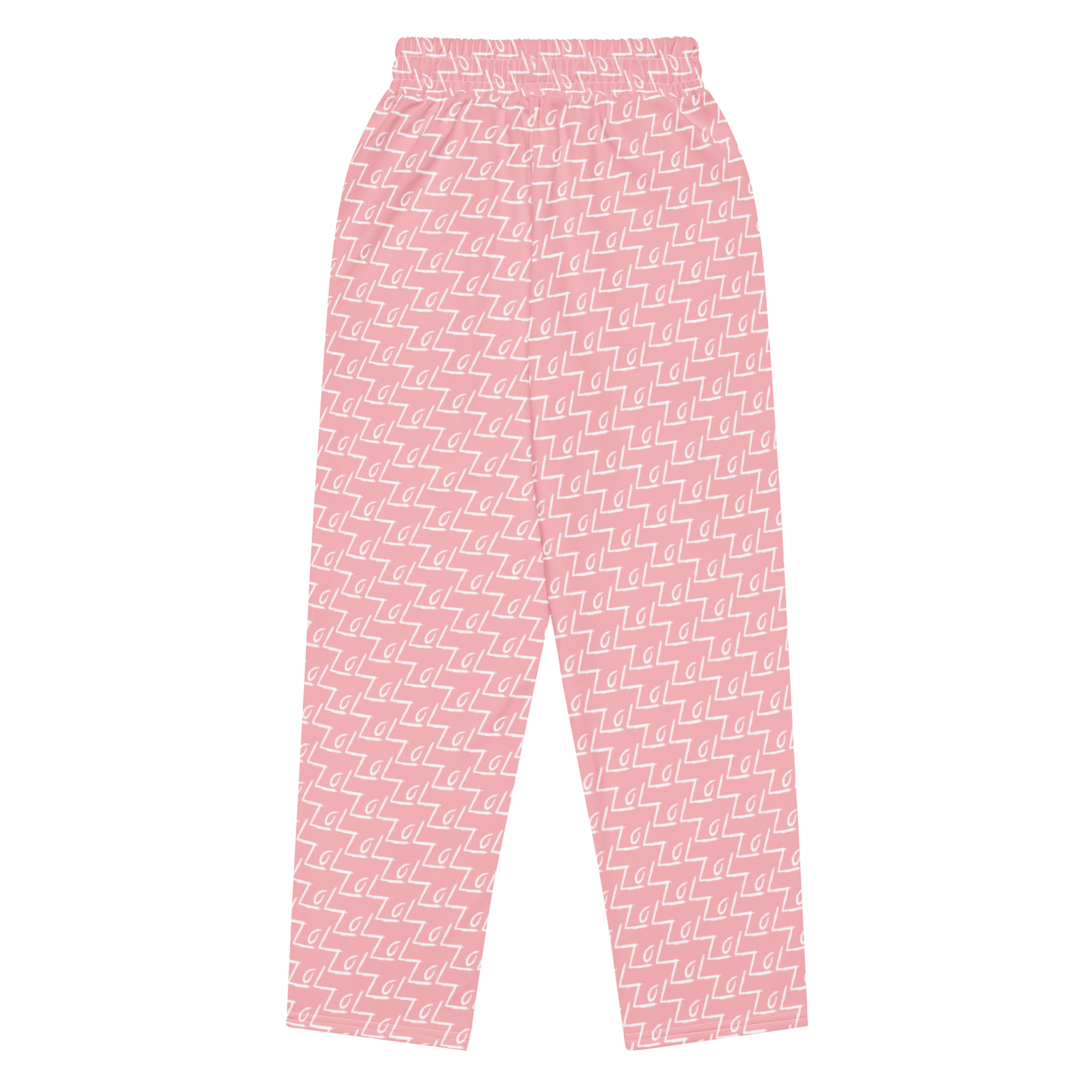 Back view of pink LoL sweatpants with all-over LoL logo print, image 2